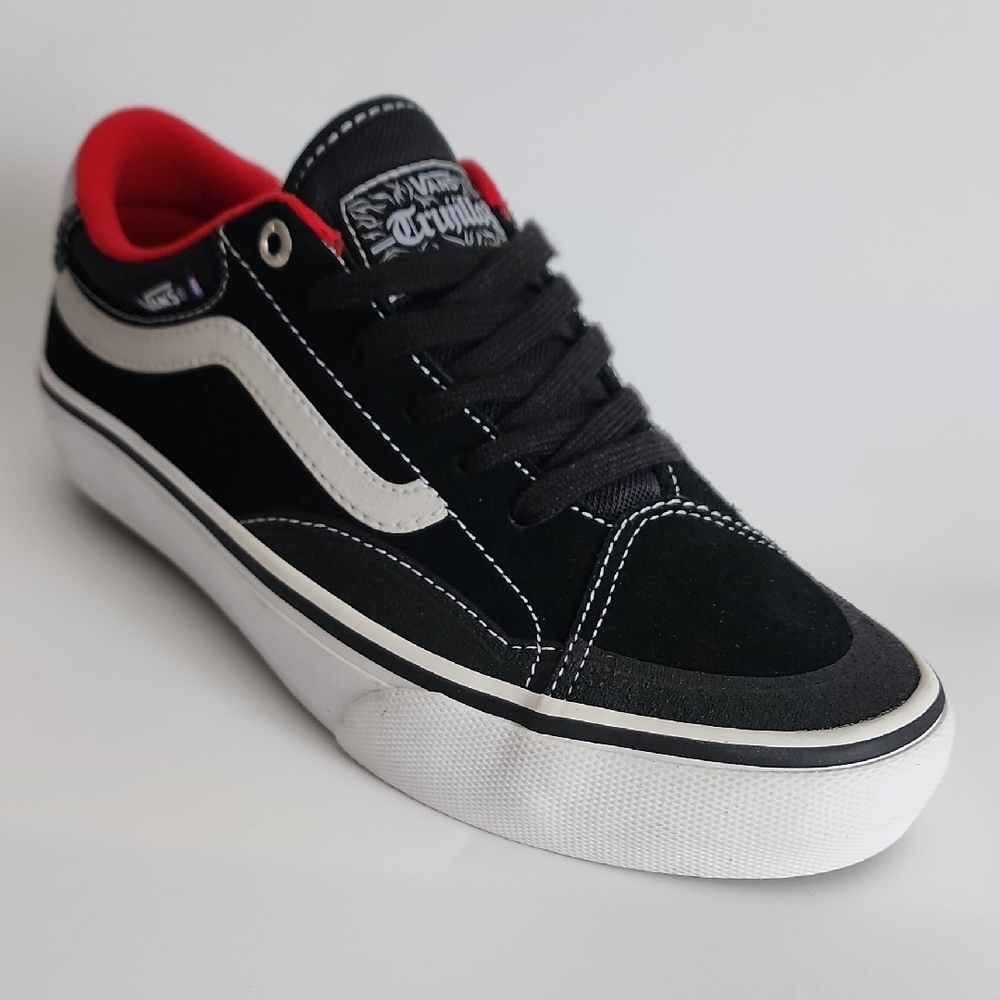 Vans Black and White Sneakers with Red Interior